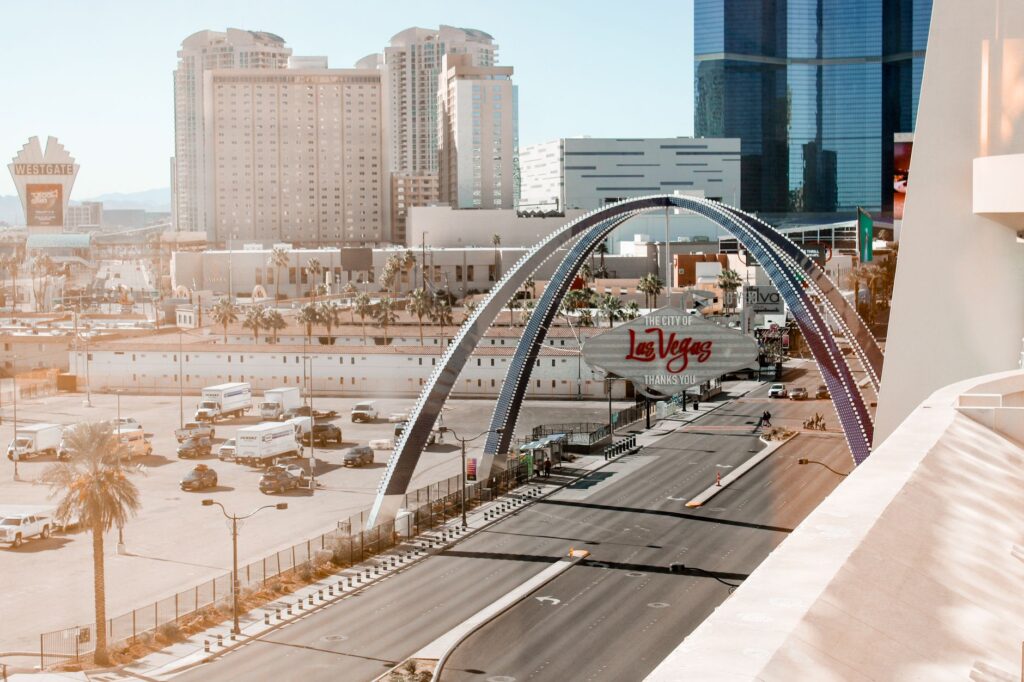 A map highlighting the locations of the top 10 budget hotels in Las Vegas.