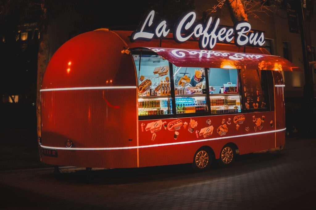 A vibrant street food scene in Las Vegas showcasing food trucks and vendors. — affordable dining Las Vegas
