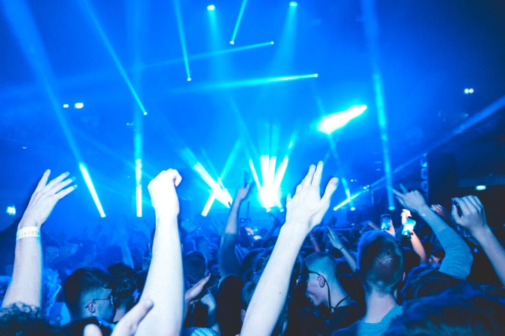 A vibrant view of a popular Las Vegas nightclub with colorful lights and dancing crowd. — best nightlife Las Vegas