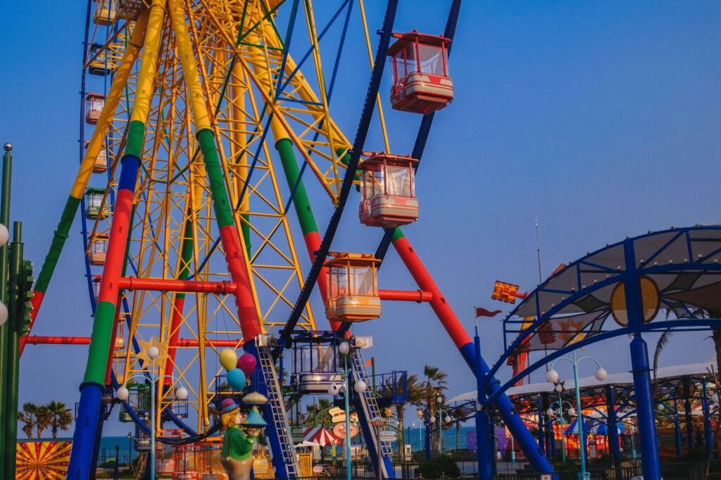 A vibrant view of the Adventuredome amusement park with rides — family activities Las Vegas