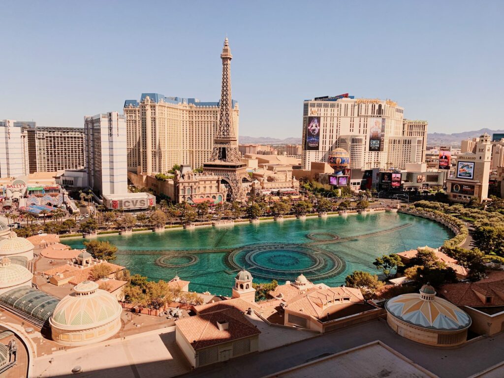 A view of the Las Vegas Strip showcasing budget hotel options. — budget hotels Las Vegas 2026