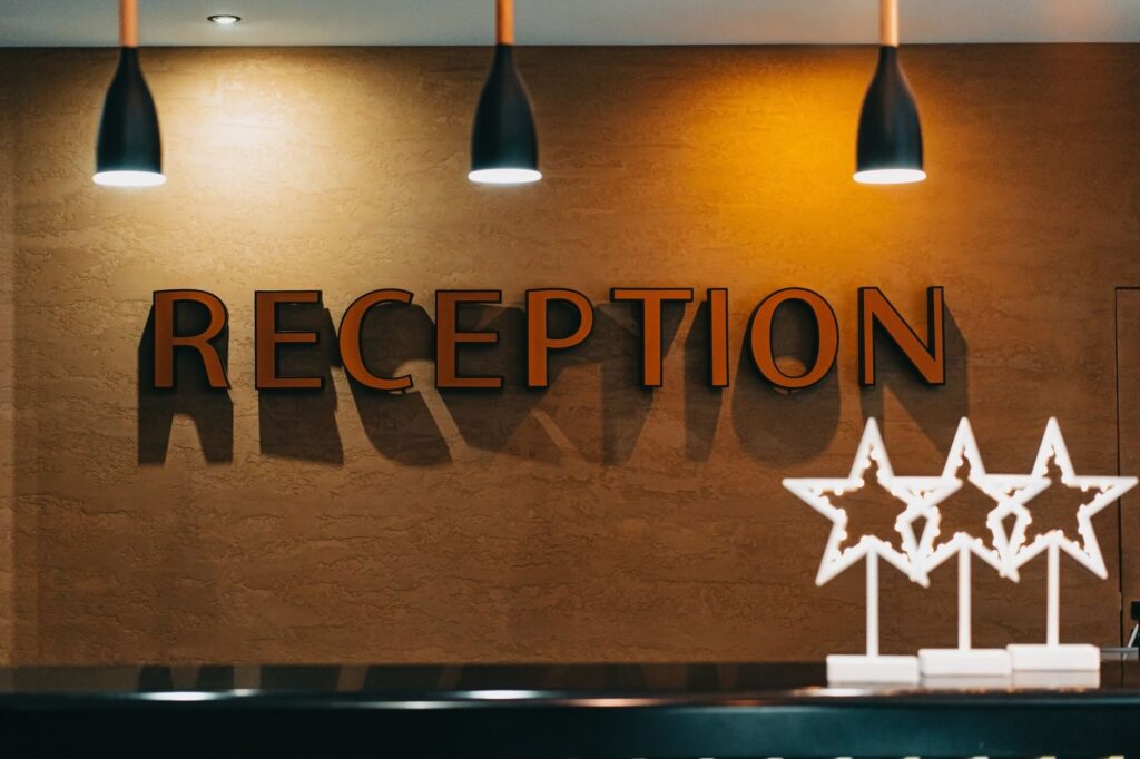 A welcoming lobby of a budget hotel in Las Vegas with modern decor — budget hotels Las Vegas