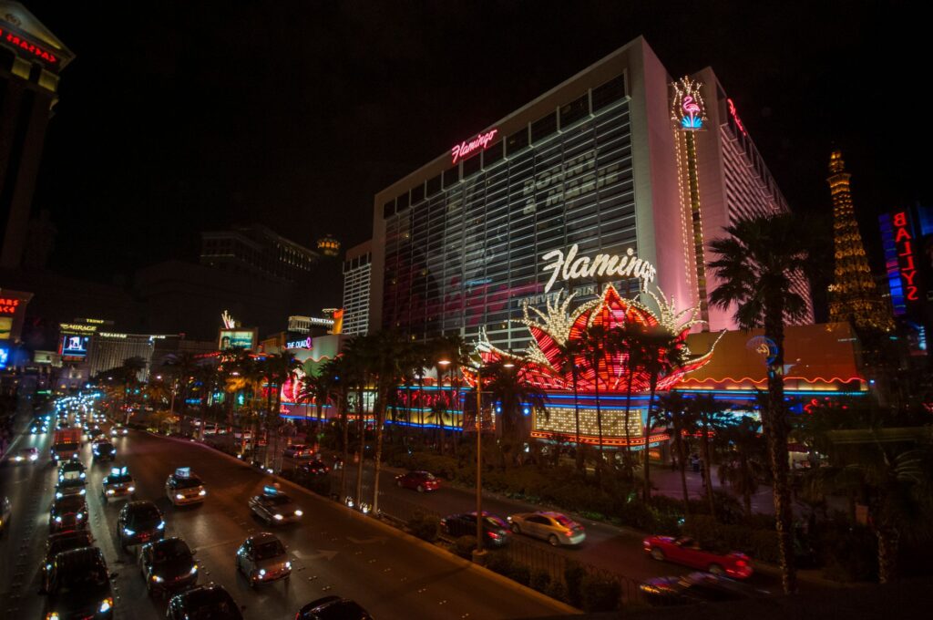 A winter scene in Las Vegas, featuring holiday decorations and festivities on the Strip. — best time to visit Las Vegas