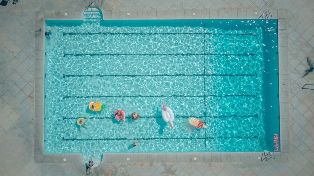 An aerial view of one of the best pool parties in Vegas showing the layout and amenities available. — Las Vegas pool par…