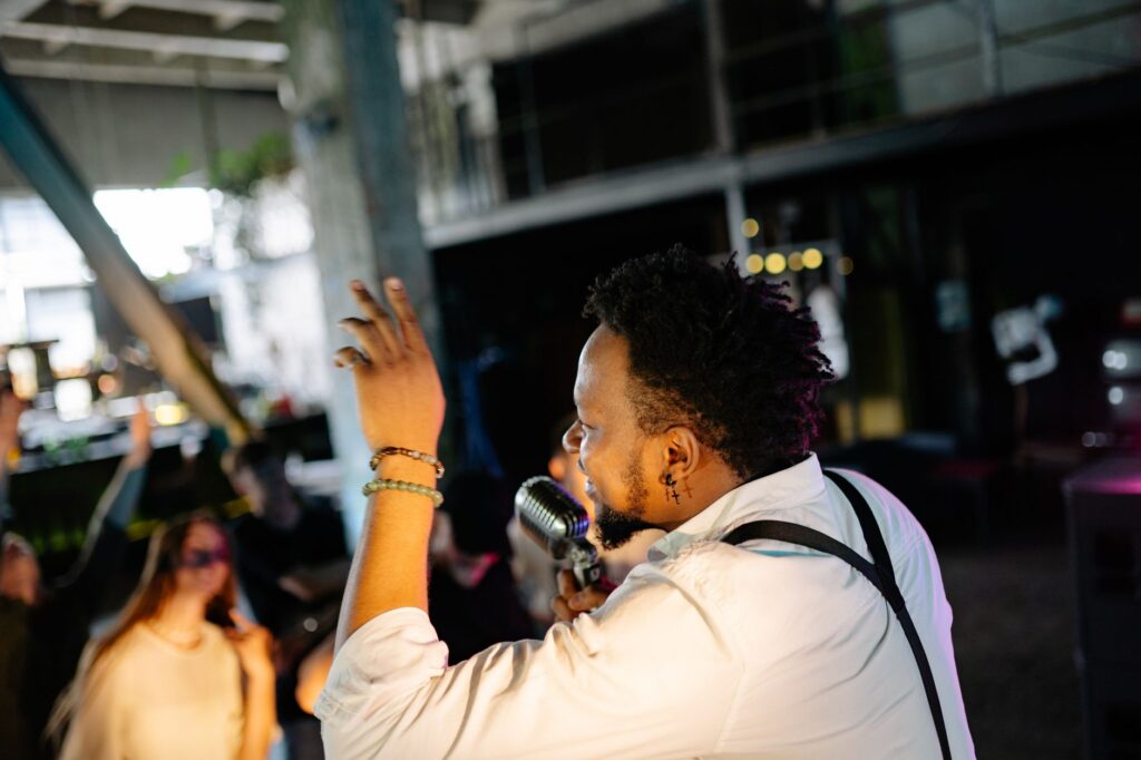 An engaging local artist performing at an off-strip venue. — off-strip attractions Las Vegas