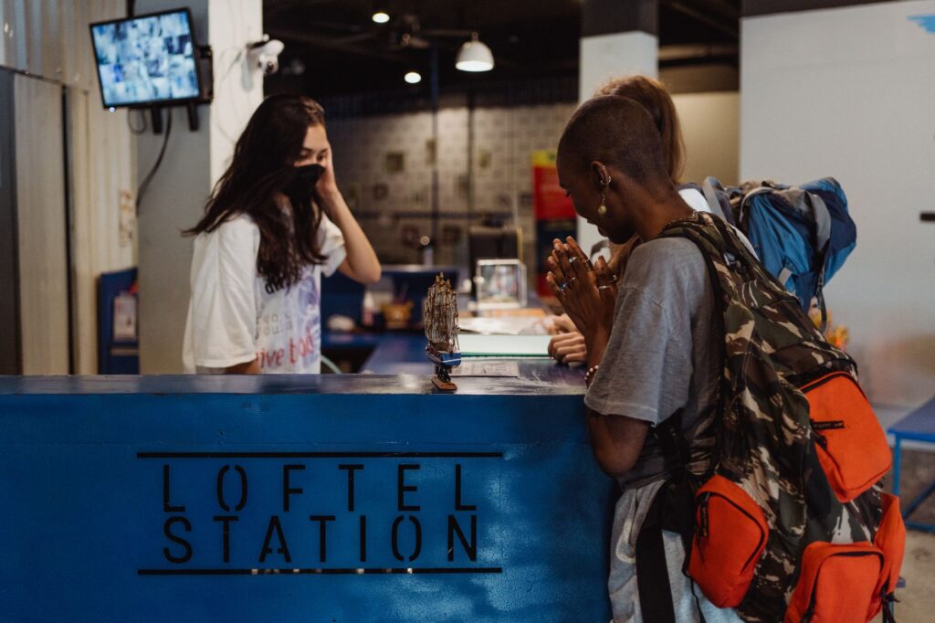 Guests checking in at a popular affordable Las Vegas hotel — budget hotels in Las Vegas