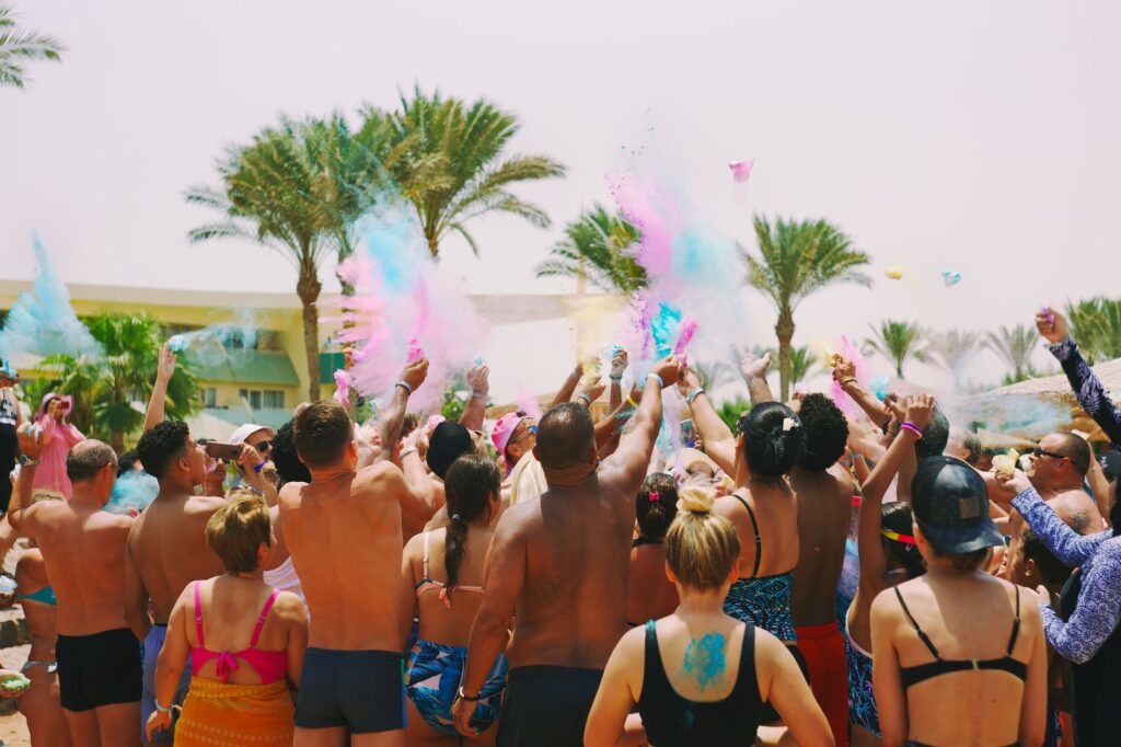 A crowded pool party scene in Las Vegas during the summer heat. — best time to visit Las Vegas