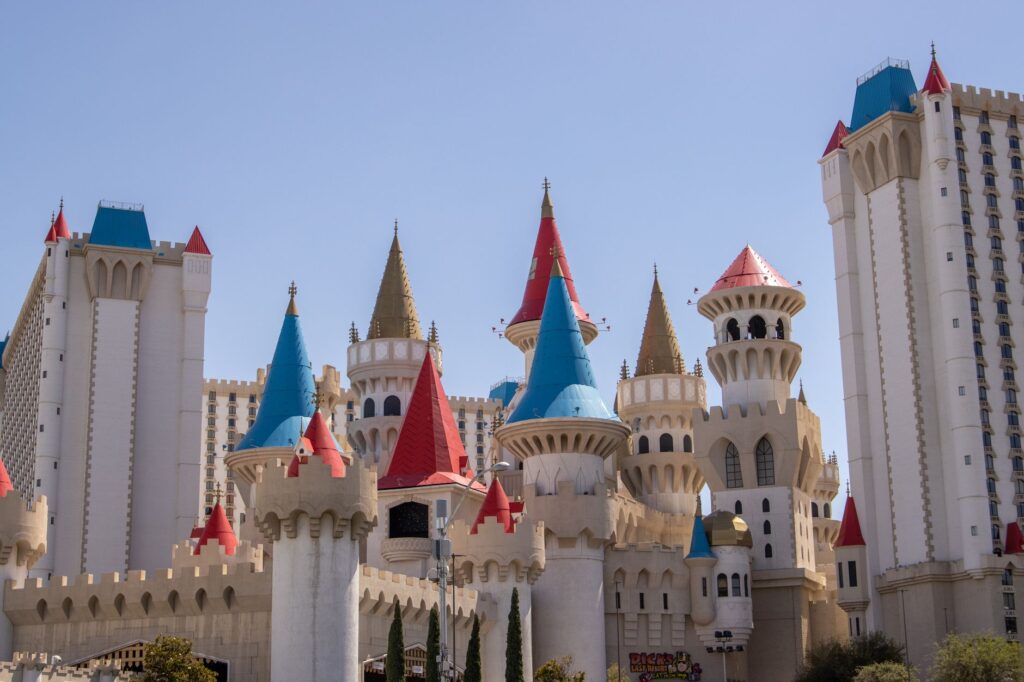 Exterior view of Excalibur Hotel showcasing its castle theme. — affordable hotels Las Vegas Strip